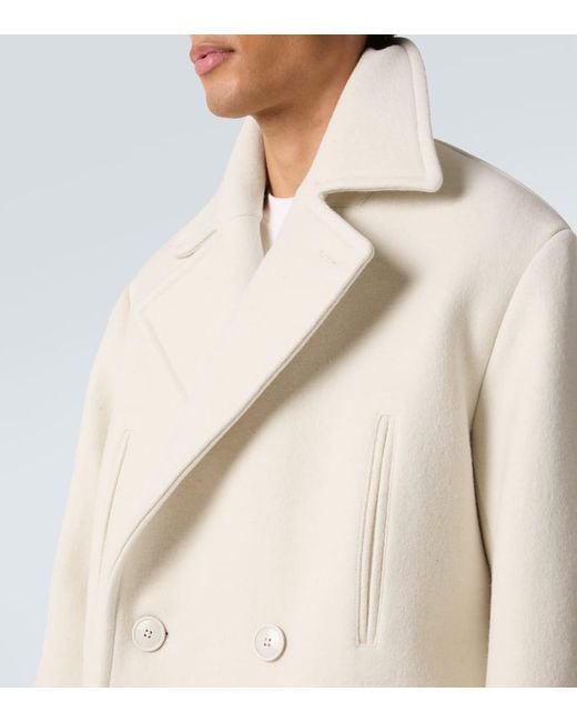 Dries Van Noten Natural Double-Breasted Wool And Cotton Coat for men