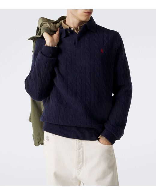 Polo Ralph Lauren Blue Cable-Knit Wool And Cashmere Polo Sweater for men