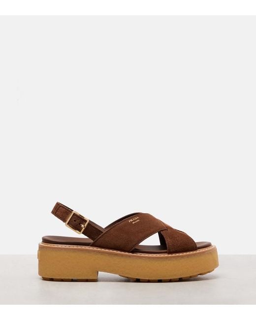 Prada Brown Suede Platform Sandals