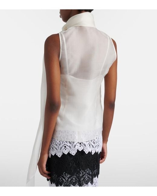 Carolina Herrera White Tie-Neck Silk Top
