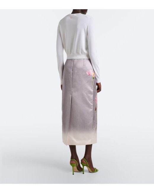 Oscar de la Renta Gray Floral Midi Skirt