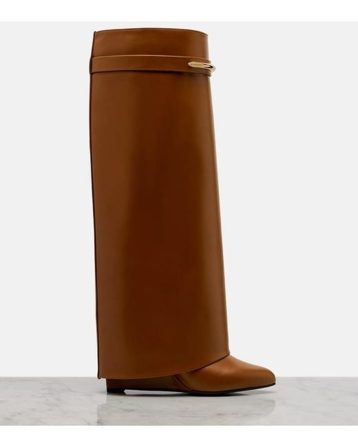 Givenchy Brown Shark 95 Leather Knee-High Boots