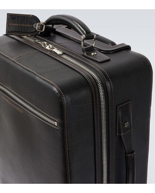 Brunello Cucinelli Black Leather Carry-On Suitcase for men