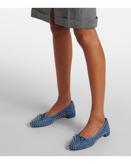 Christian Louboutin Blue Sweetie Jane Spikes Denim Flat