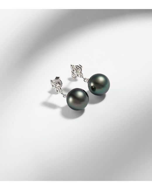 Pendientes De Oro Blanco De 18 Ct Con Perlas Y Diamantes Mikimoto de color White