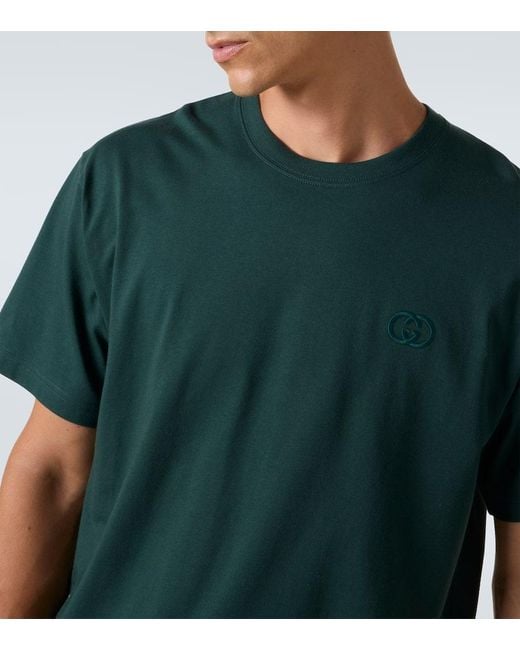 Gucci T-Shirt Double G Aus Baumwoll-Jersey in Green für Herren