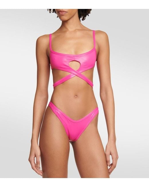 The Attico Pink Square Wrap Bikini