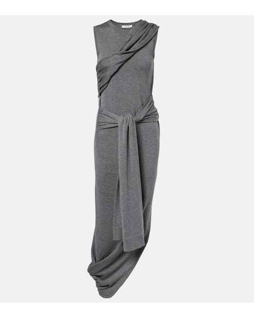 J.W. Anderson Gray Knitted Tie-Detail Asymmetric Midi Dress