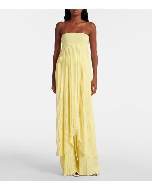 Alaïa Yellow Pleated Bustier Dress