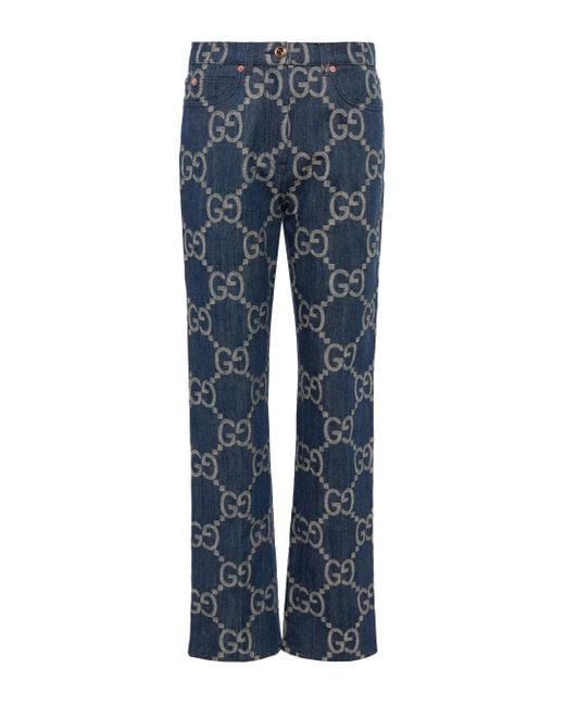 Gucci Denim Jumbo GG High-rise Straight Jeans in Blue - Lyst