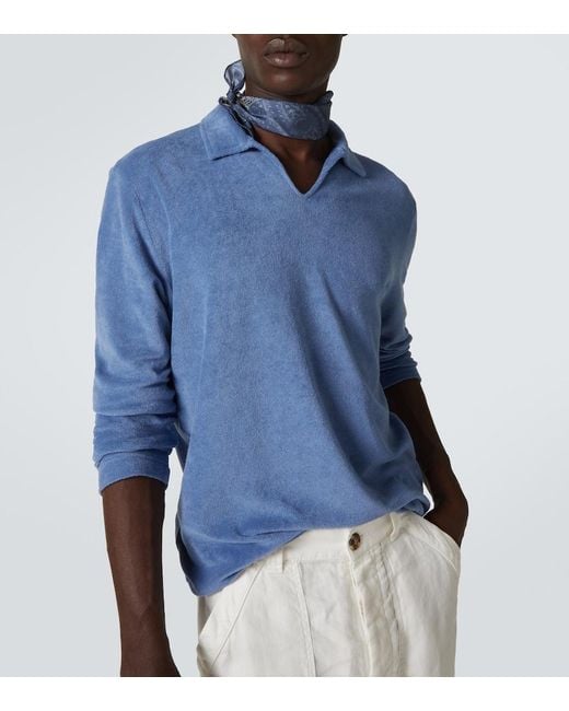 Fedeli Blue Peter Cotton Terry Polo Shirt for men