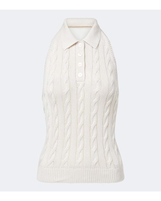 Ralph Lauren White Cable-Knit Silk Top