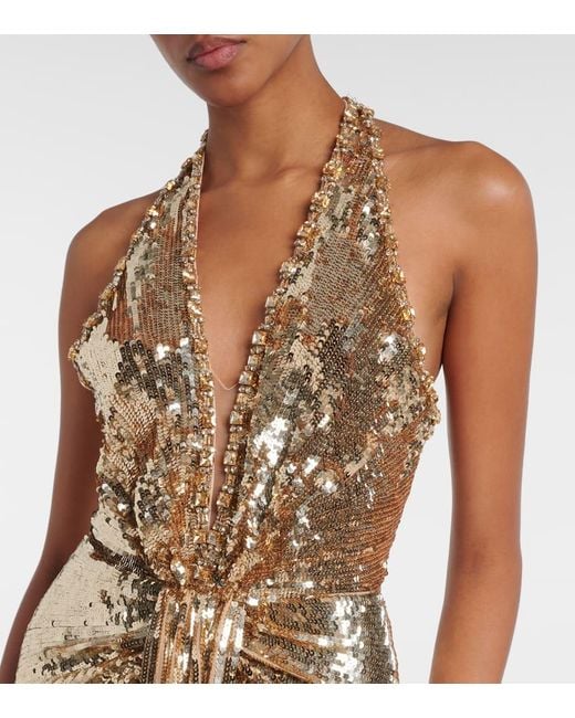 Abito Lungo Mars Con Paillettes di Jenny Packham in Metallic