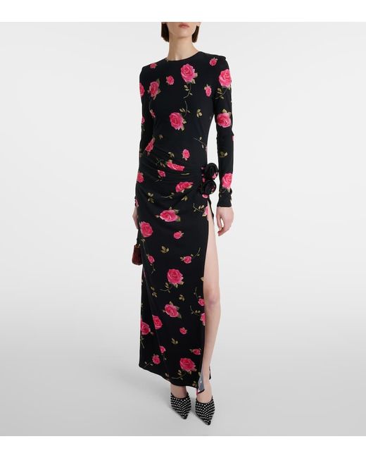 Vestido largo fruncido con aplique floral Magda Butrym de color Black