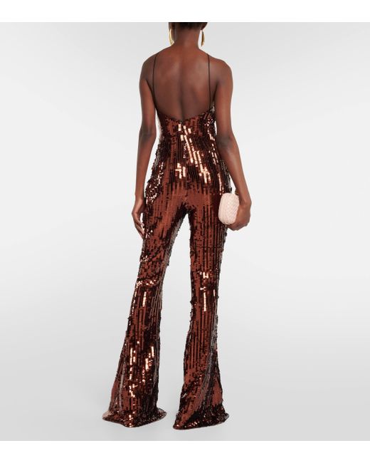‎Taller Marmo Brown Jagger Sequined Flared Jumpsuit