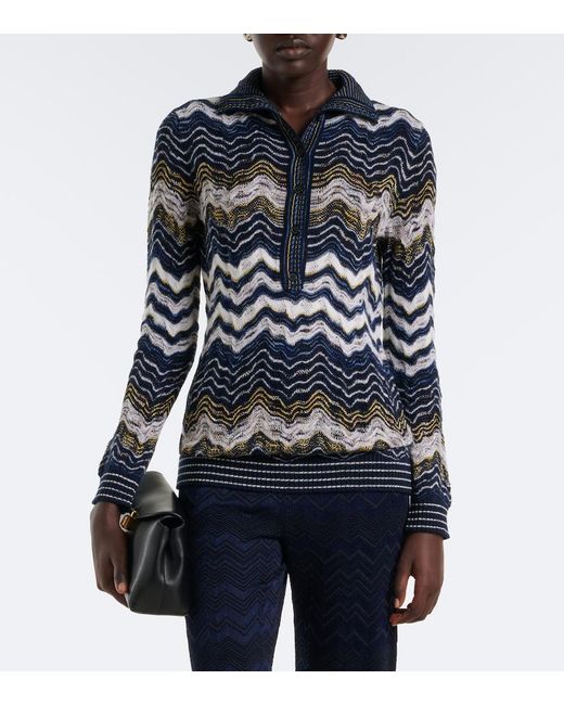 Missoni Blue Zigzag Wool-Blend Sweater