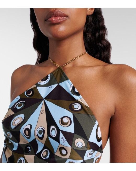 Emilio Pucci White Occhi Cutout Halterneck Swimsuit