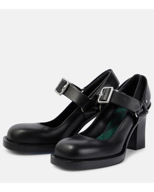 Burberry Black Stirrup 85 Leather Pumps - Women's - Calf Leather/cotton/calf Leather