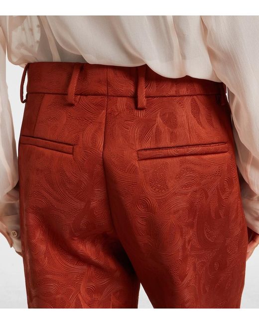 Dries Van Noten Red Jacquard Straight Pants