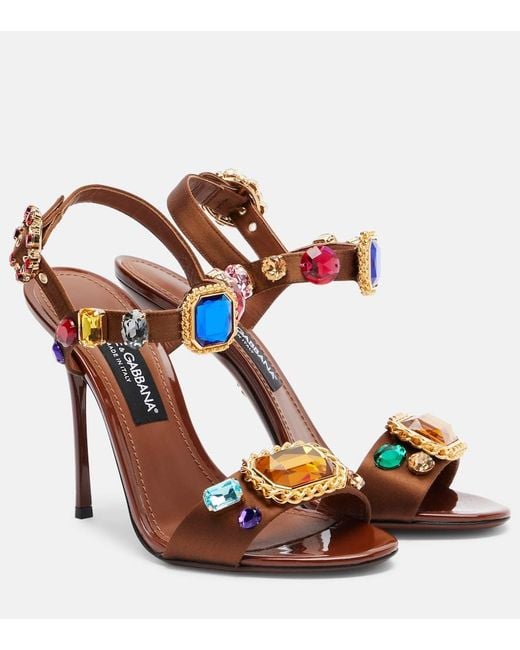 Dolce & Gabbana Brown Keira 2.0 Embellished Satin Sandals