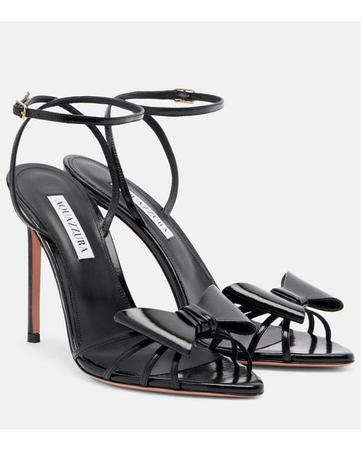 Aquazzura Black Tie 105 Bow-Detail Leather Sandals