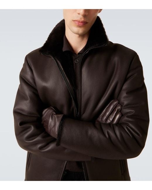 Giorgio Armani Brown Shearling-Lined Leather Jacket for men