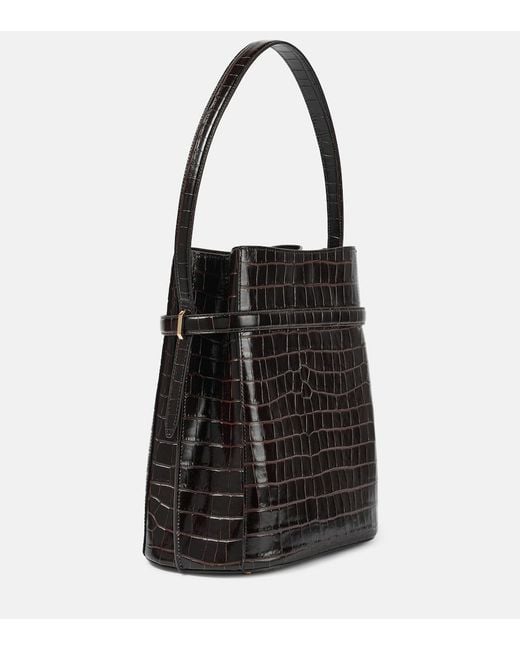 Totême Black Croc-Effect Leather Bucket Bag