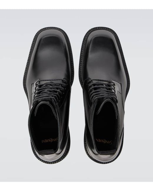 Saint Laurent Black Ian Leather Lace-Up Boots for men