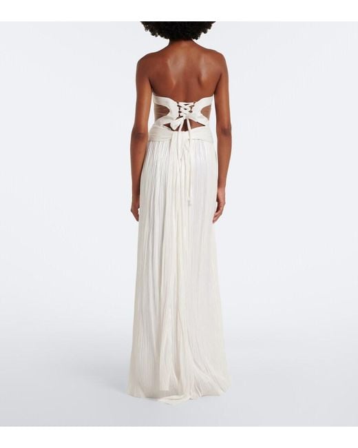 Maria Lucia Hohan White Kamina Cutout Silk Tulle Bustier Gown