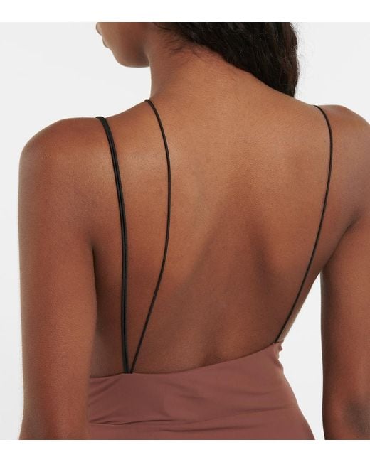 Nensi Dojaka Brown Cutout Asymmetric Swimsuit