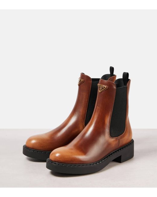 Prada Brown Leather Chelsea Boots