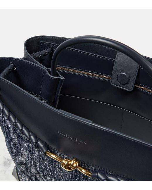 Bottega Veneta Blue Large Denim Bouclé Andiamo Top-Handle Bag