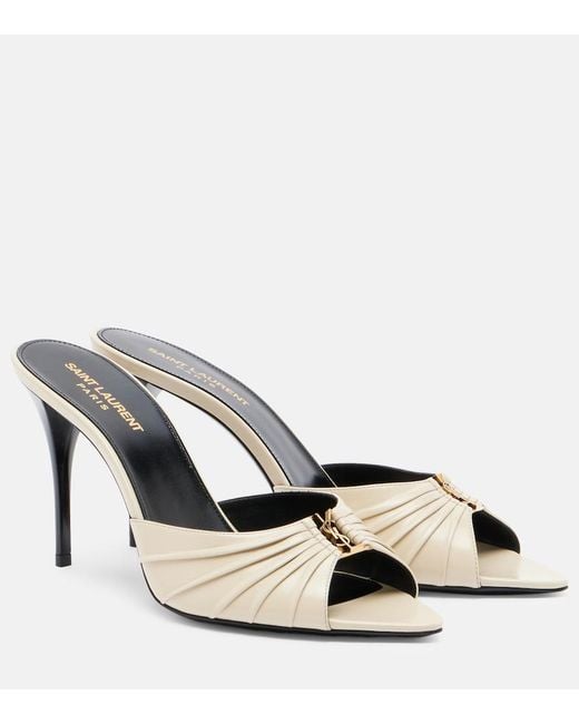 Saint Laurent Metallic Babylone Cassandre Leather Mules