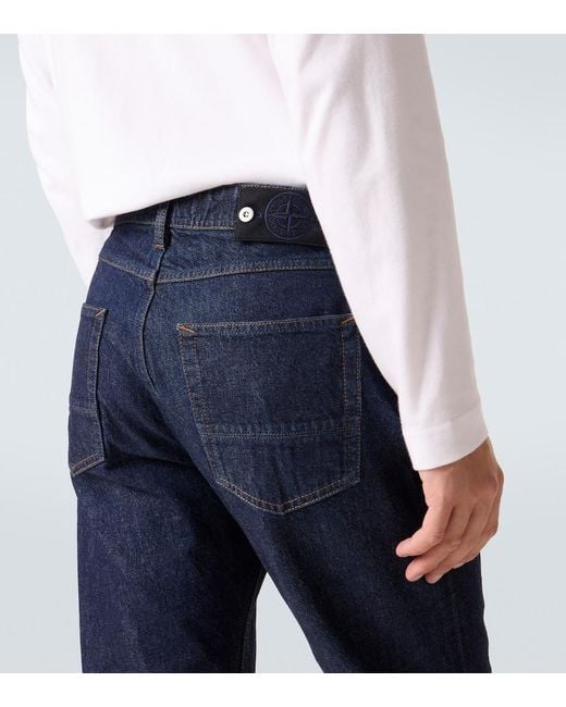 Stone Island Blue Mid-Rise Straight Jeans for men