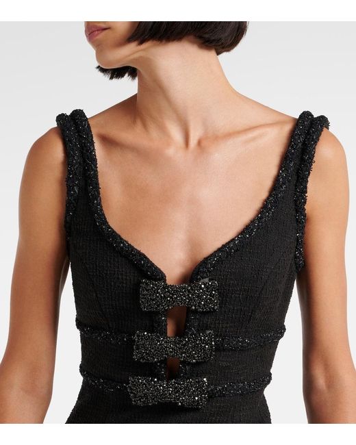 Rebecca Vallance Black Margo Bow-Detail Boucle Minidress
