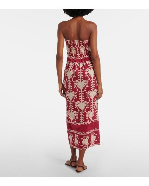 Johanna Ortiz Red Printed Cotton Wrap Dress