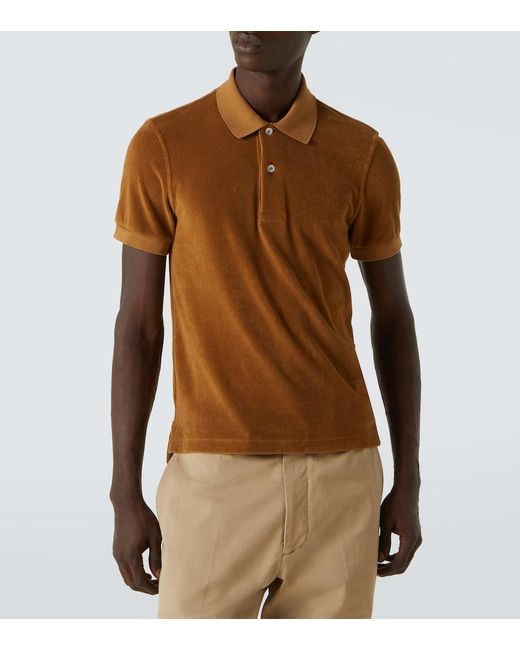 Tom Ford Brown Cotton-Blend Terry Polo Shirt for men