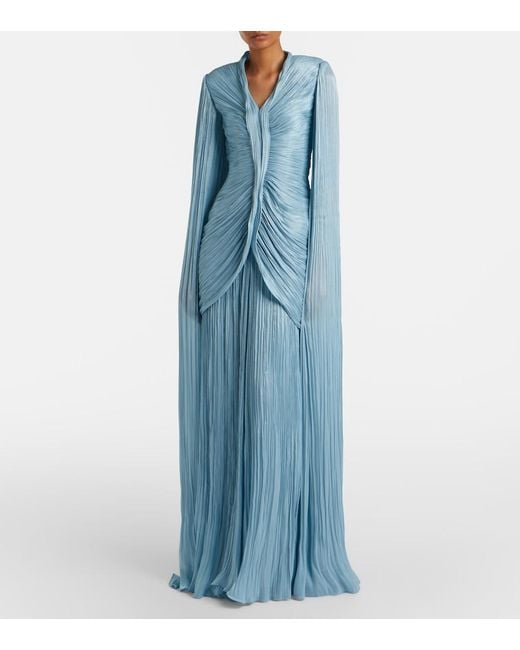 Marmar Halim Blue Draped Pleated Gown