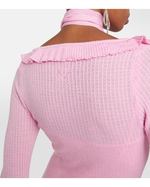 Blumarine Pink Ruffled Wool Midi Dress