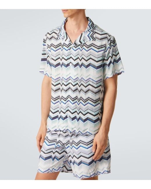 Missoni Blue Zigzag Bowling Shirt for men