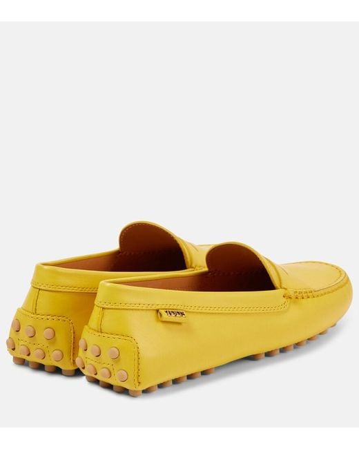 Tod's Yellow Gommino Metallic Leather Driving Shoes