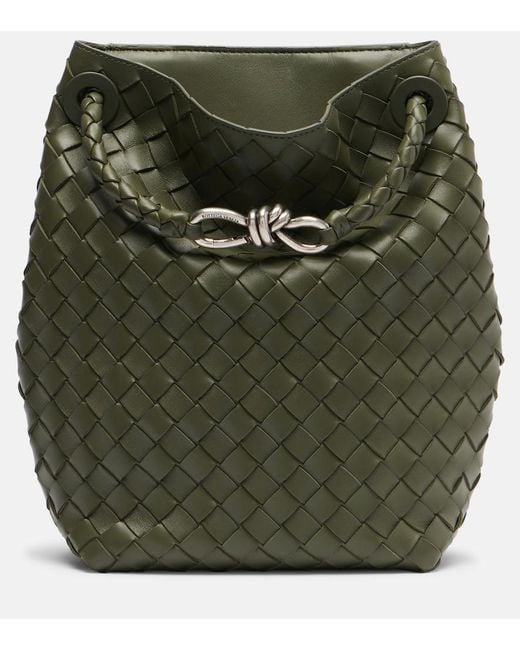 Bottega Veneta Green Andiamo Intrecciato Small Leather Bucket Bag
