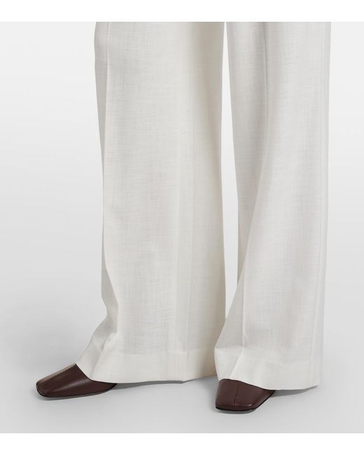 Veronica Beard White Marbeau Pleated Wide-Leg Pants