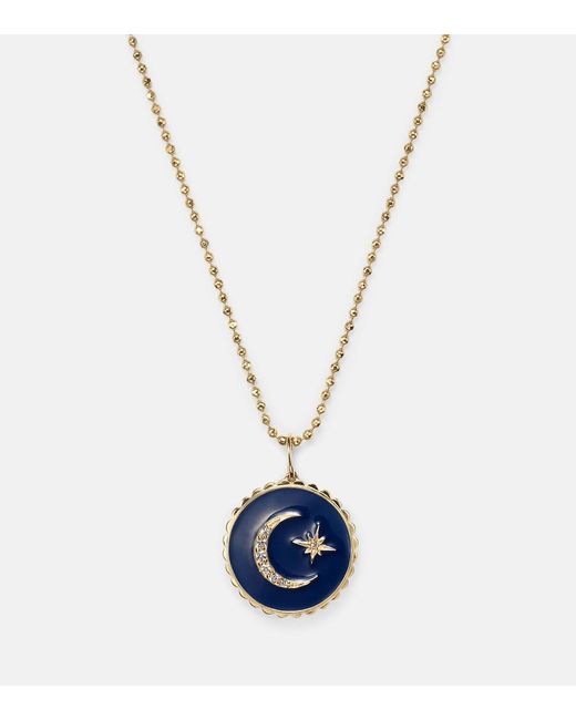 Sydney Evan White Celestial Medallion 14Kt Chain Necklace With Diamonds
