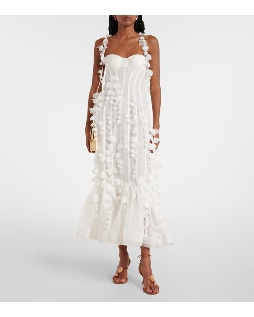 Zimmermann White Dawning Linen And Silk Midi Dress