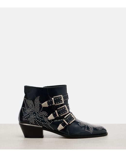 Chloé Black Susanna Studded Leather Ankle Boots