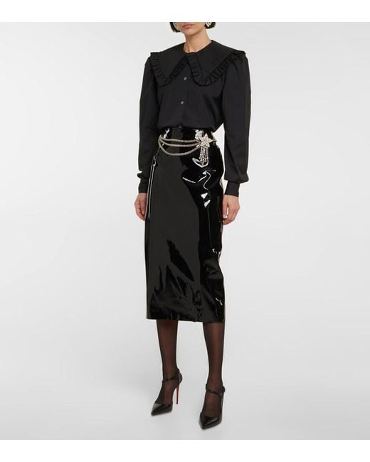 Alessandra Rich Black Vinyl Midi Skirt