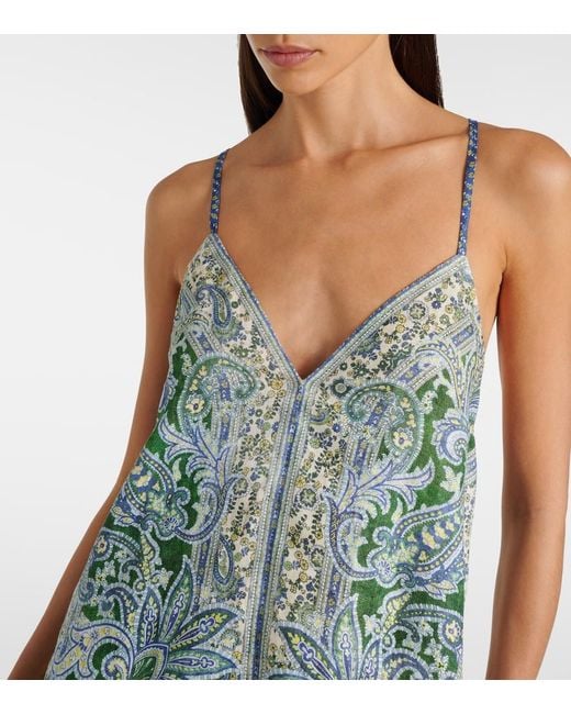Zimmermann Green Ottie Swing Paisley Linen Minidress