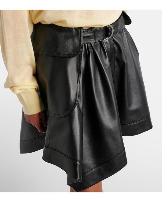 Loewe Black Double L Belted Leather Miniskirt