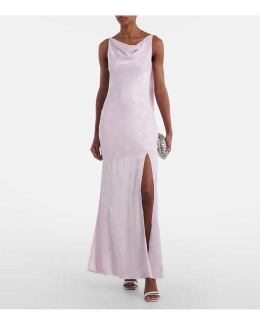 ROTATE BIRGER CHRISTENSEN Purple Ruffled Satin Jacquard Gown
